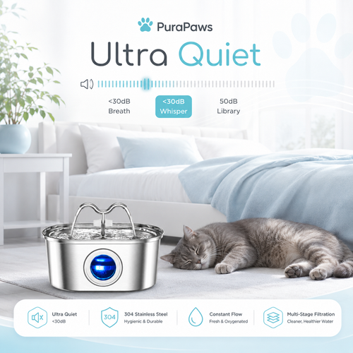 PuraPaws FreshFlow Duo™ 3.2L Stainless Steel Pet Water Fountain