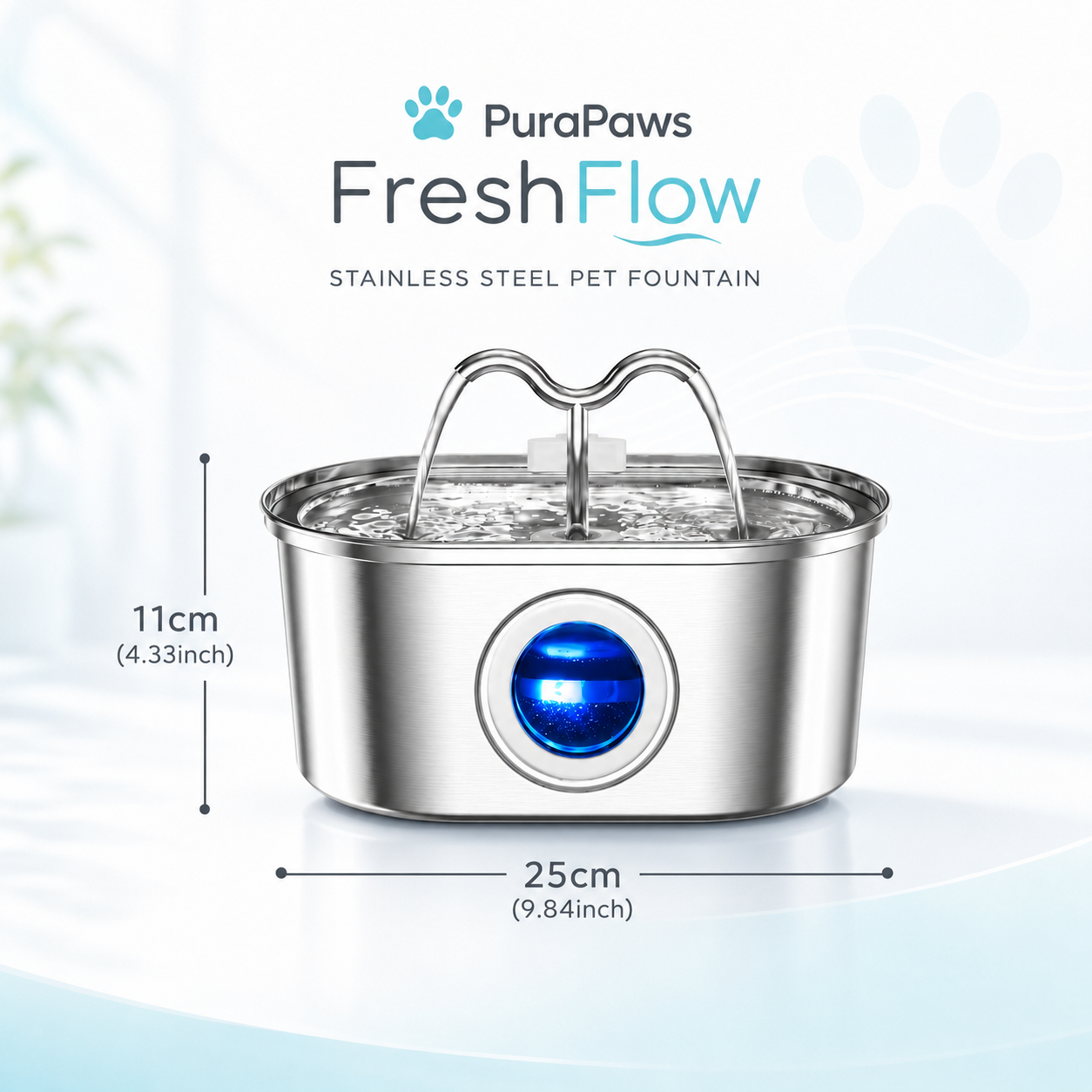 PuraPaws FreshFlow Duo™ 3.2L Stainless Steel Pet Water Fountain