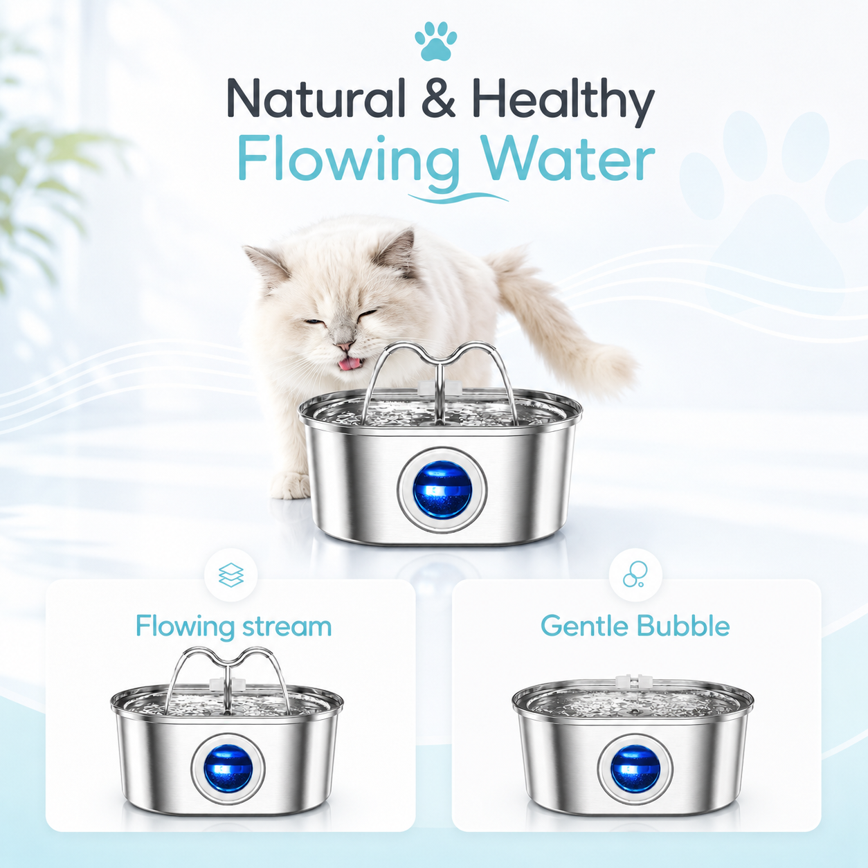 PuraPaws FreshFlow Duo™ 3.2L Stainless Steel Pet Water Fountain