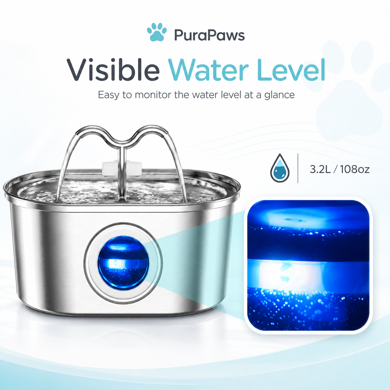 PuraPaws FreshFlow Duo™ 3.2L Stainless Steel Pet Water Fountain