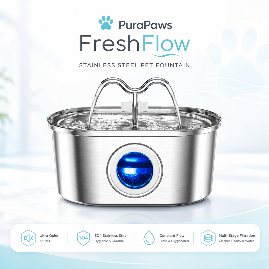PuraPaws FreshFlow Duo™ 3.2L Stainless Steel Pet Water Fountain