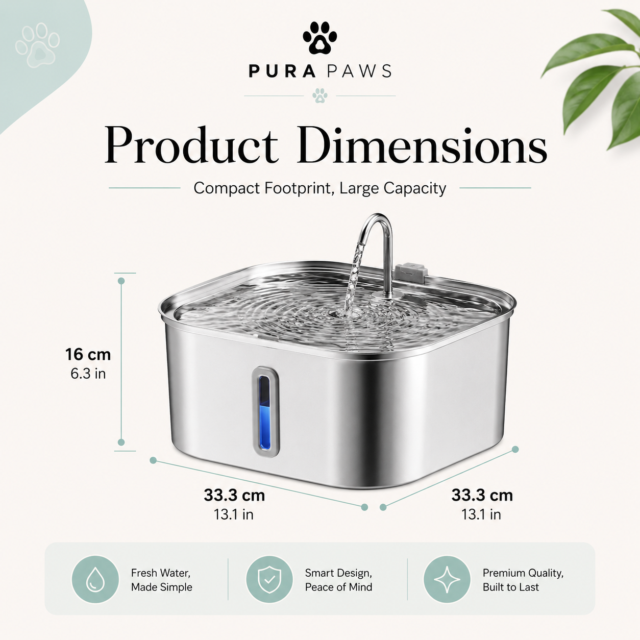 PuraPaws FreshFlow Max™ 14L Stainless Steel Dog & Cat Water Fountain