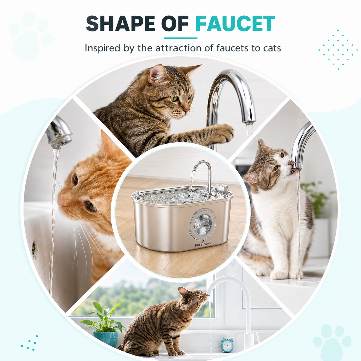 PuraPaws FreshFlow™ Stainless Steel Pet Water Fountain