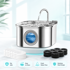 PuraPaws FreshFlow™ Stainless Steel Pet Water Fountain