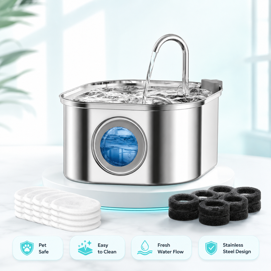 PuraPaws FreshFlow™ Stainless Steel Pet Water Fountain