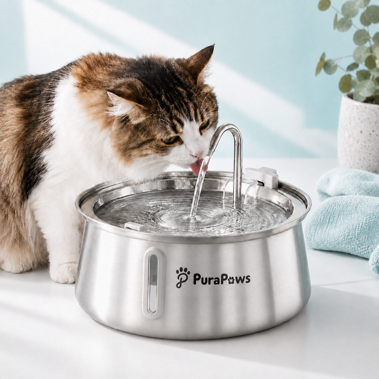 PuraPaws FreshFlow™ Stainless Steel Pet Water Fountain