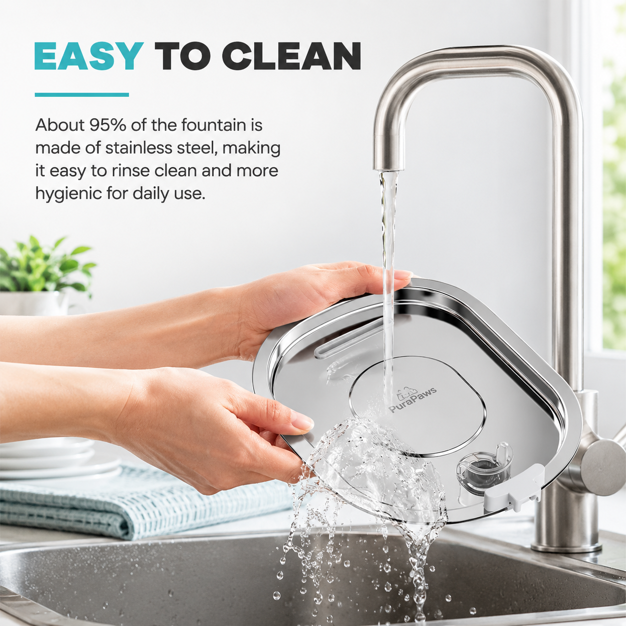 PuraPaws FreshFlow™ Stainless Steel Pet Water Fountain