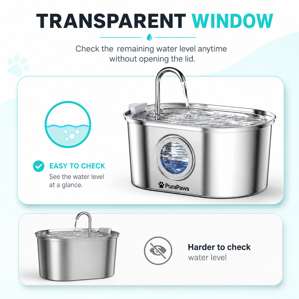 PuraPaws FreshFlow™ Stainless Steel Pet Water Fountain