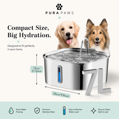 PuraPaws FreshFlow Plus™ 7L Stainless Steel Cat Water Fountain