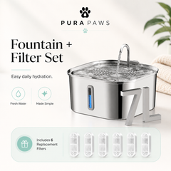 PuraPaws FreshFlow Plus™ 7L Stainless Steel Cat Water Fountain