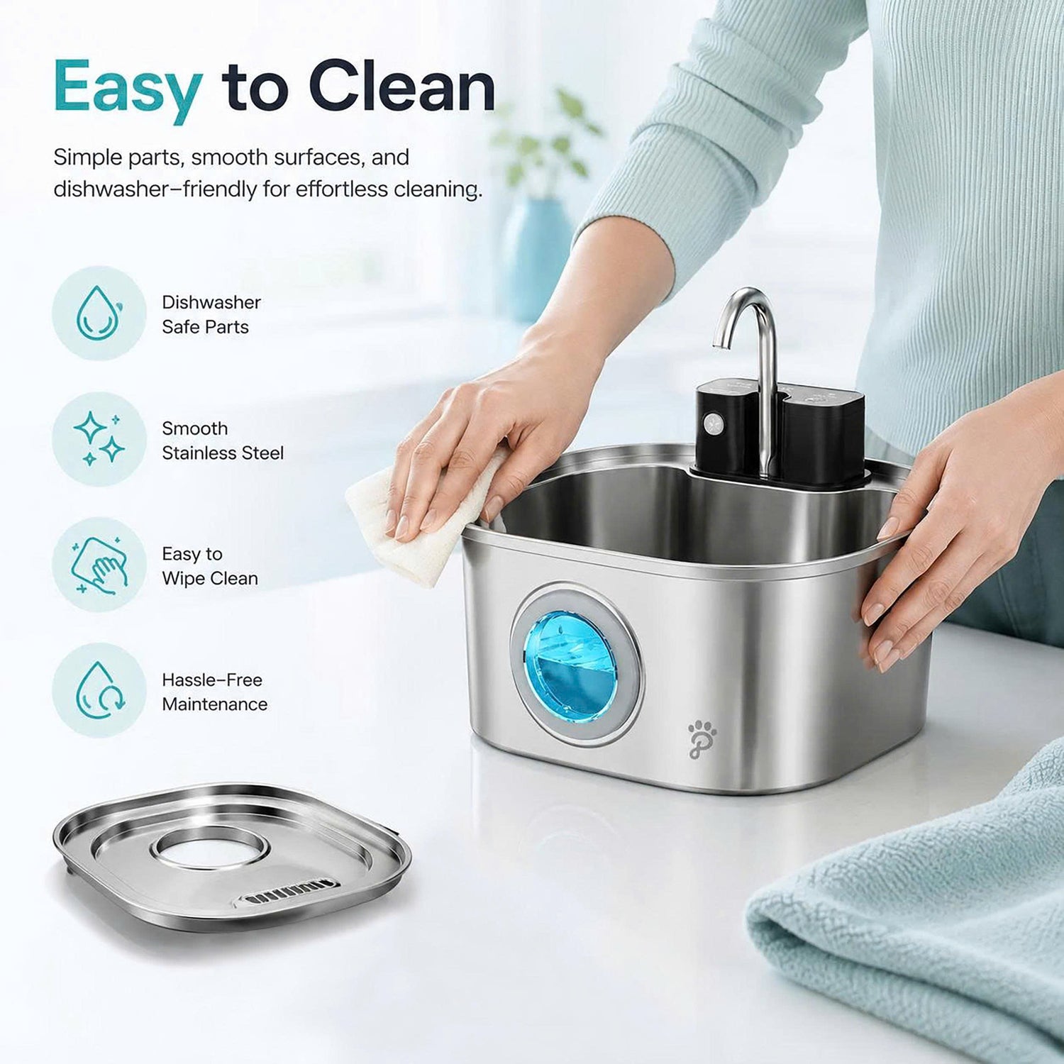 PuraPaws FreshFlow™ Wireless Stainless Steel Fountain