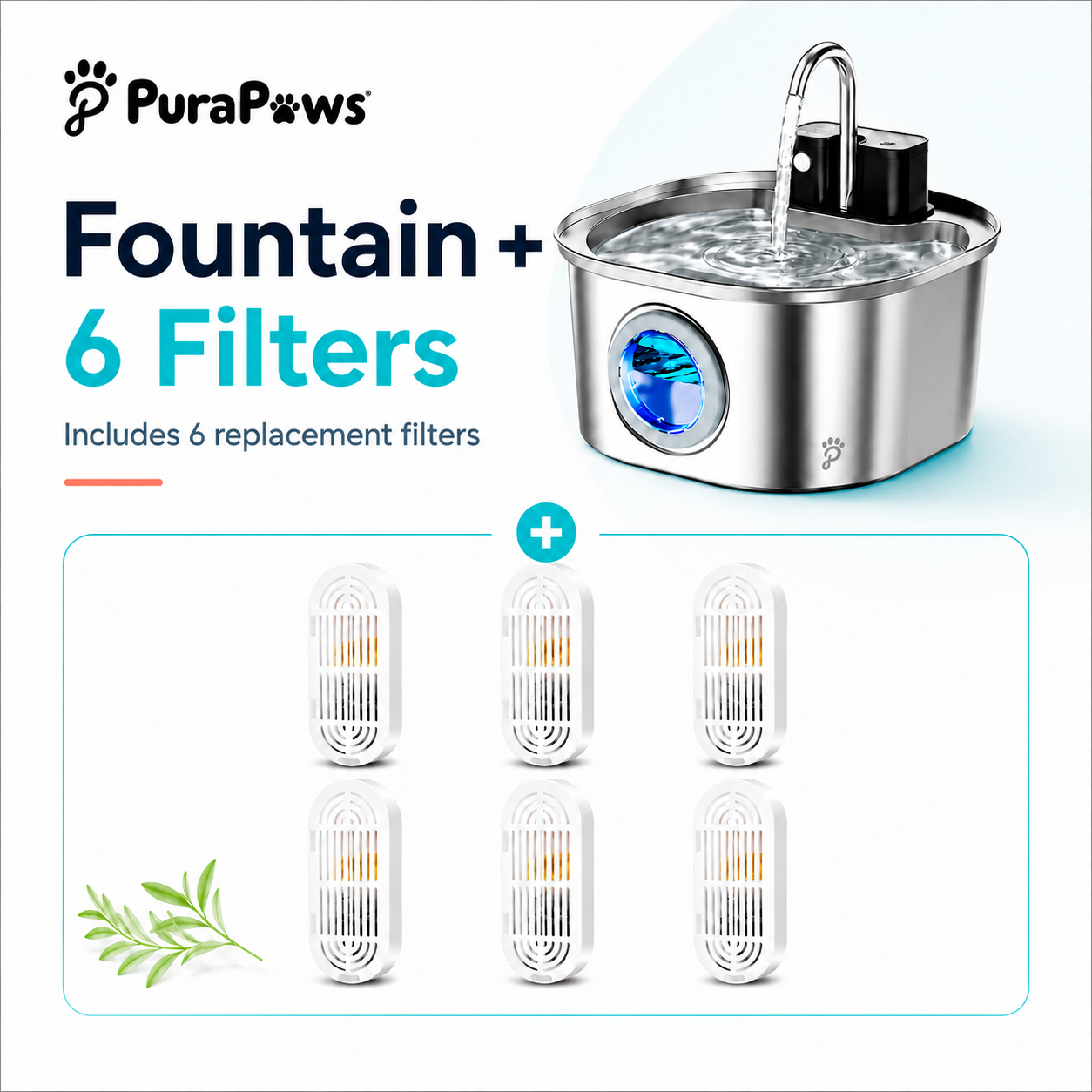 PuraPaws FreshFlow™ Wireless Stainless Steel Fountain
