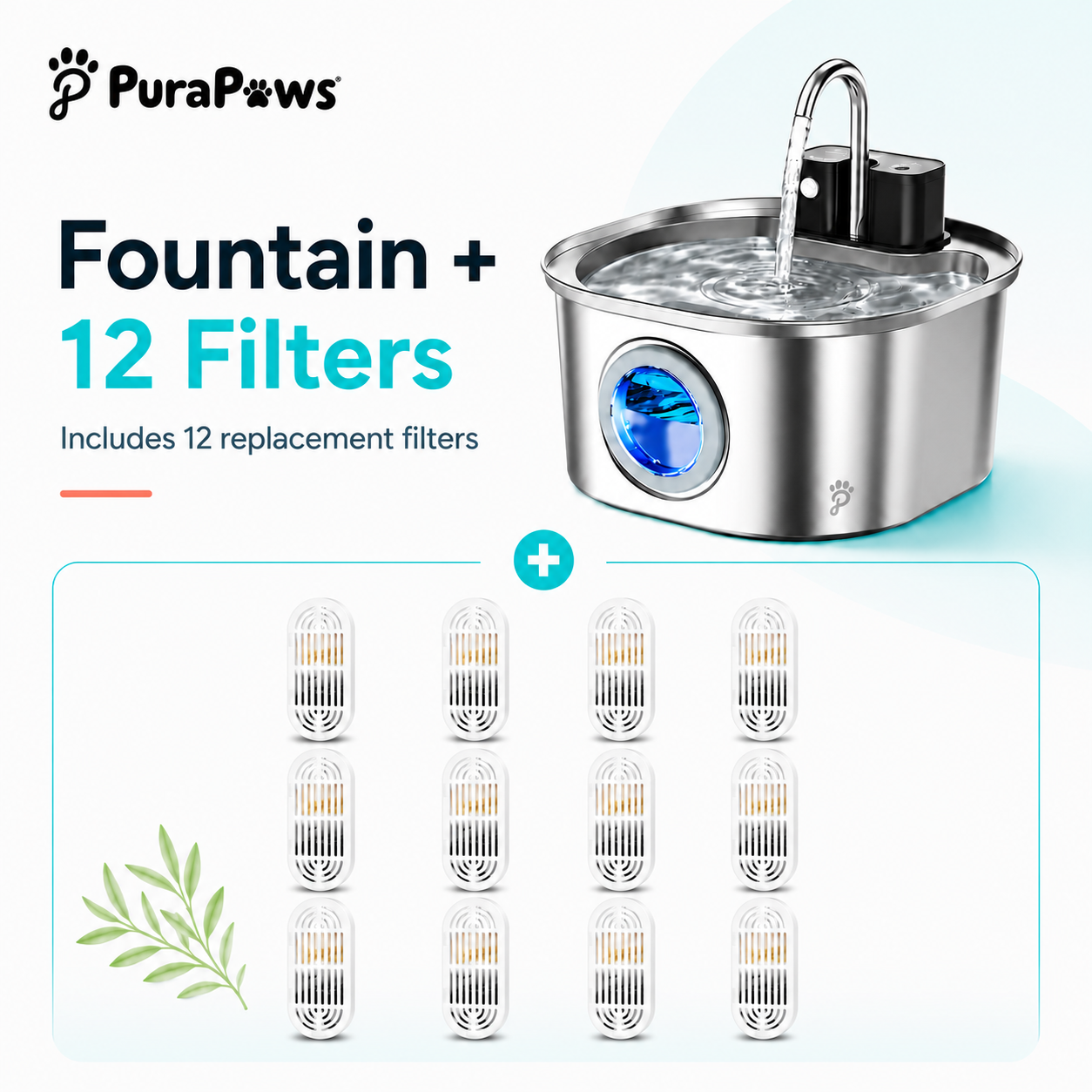 PuraPaws FreshFlow™ Wireless Stainless Steel Fountain